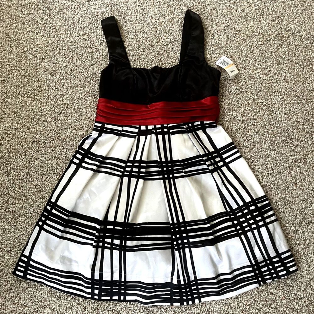 NWT City Triangles Mini Dress Juniors Size 7 Prom Hoco Plaid Black Y2K Babydoll